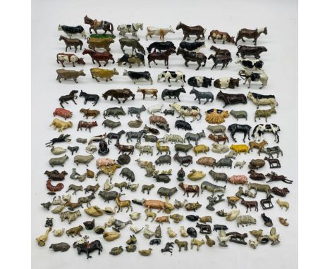 A large collection of vintage lead farm animals including cows, horses, duck, sheep, pigs, swans, cattle. bulls etc - some A/