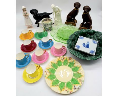 A collection of assorted china to include, Clarice cliff plate, Royal Worcester figure "First Steps", Paragon part coffee set