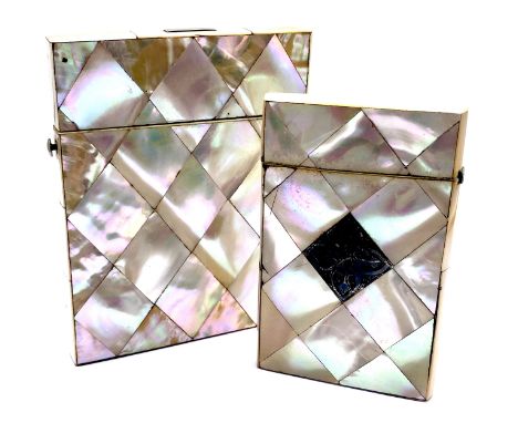 Two mother of pearl card cases, one missing button