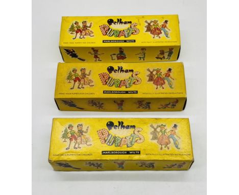 Three boxed vintage Pelham Puppets including Hansel & Gretel, plus Dutch Boy