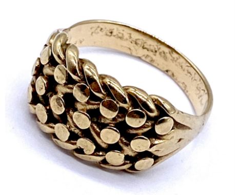 A 9ct gold (tested) keepers ring, size U, weight 7.2g