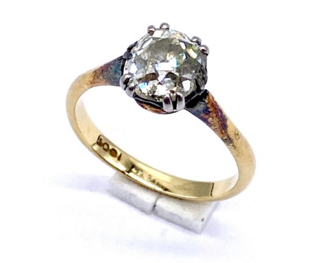An 18ct gold and platinum 1ct solitaire cushion cut diamond ring, size L, total weight 3.2g