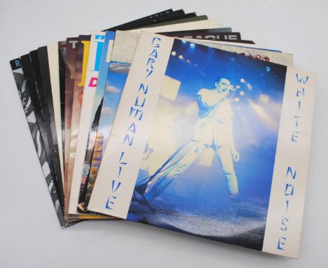 A quantity of various 12" vinyl records, including Gary Numan, The Human League, Blondie, ZZ Top, Cat Stevens, Fleetwood Mac,