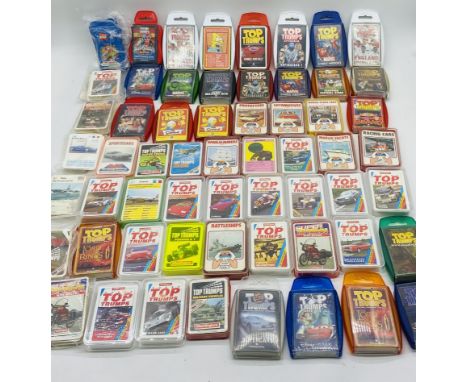 A collection of various Top Trumps card games (some uncased) including The Simpsons, Motor Yachts, World Class Cars, Pirates 