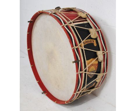 A vintage marching bass drum, marked 'Ironmen, The Severn Guilders' - diameter 81cm, width 32.5cm