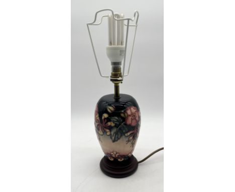 A Moorcroft Oberon pattern table lamp with fittings - height 28cm