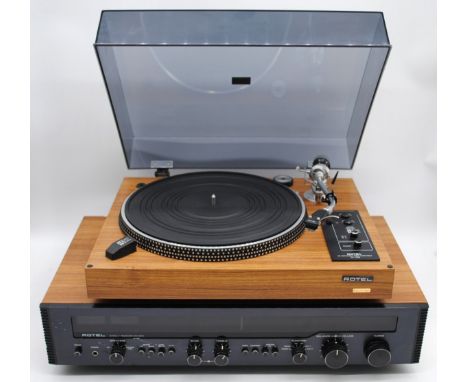 A vintage Rotel RP-1500 belt drive turntable, along with a Rotel RX-602 amplifier - untested