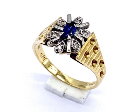 An 18ct gold sapphire and diamond dress ring, size L, 3.9 grams total weight.