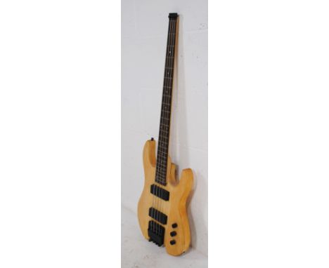 An 'Overlord Of Music' headless electric bass guitar