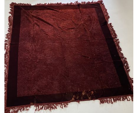 A ruby red chenille table cloth, approx.220cm x 174cm