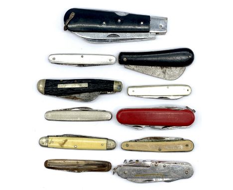 A collection of various penknives including Wostenholm, Swiss Army knife etc.