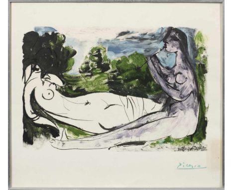   Pablo Picasso  Pablo Picasso    Pablo Picasso    (1881 Malaga - 1973 Mougins)   "Femme nue et joueuse de flute" (Nackte Fra