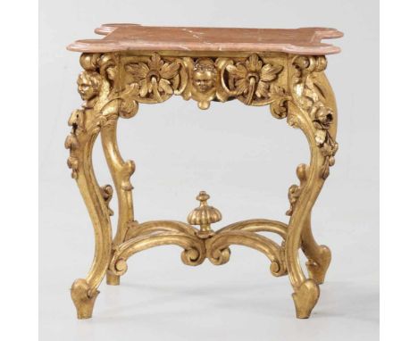   Barock-Konsoltisch  Barock-Konsoltisch    Barock-Konsoltisch    Holz, geschnitzt, gefasst und vergoldet. Passig geschweifte