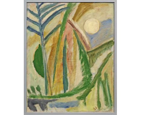   Richard Janthur  Richard Janthur    Richard Janthur    (1883 Zerbst - 1956 Berlin)   Landschaft mit Vollmond   Stark abstra
