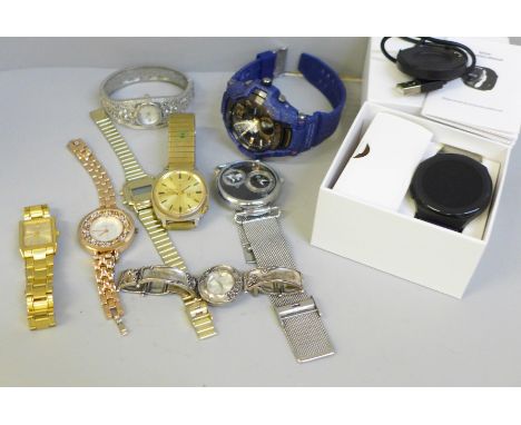 Lady's and gentleman's wristwatches including one with silver bangle strap and a boxed Smart watch 