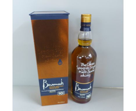 A bottle of Benromach Speyside Single Malt Scotch Whisky, 10 years old, boxed 