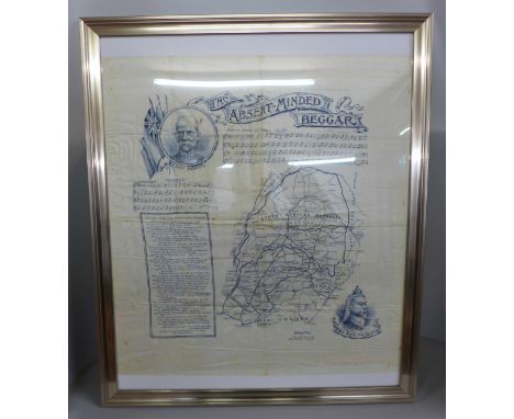 A silk handkerchief from the Boer War, framed 