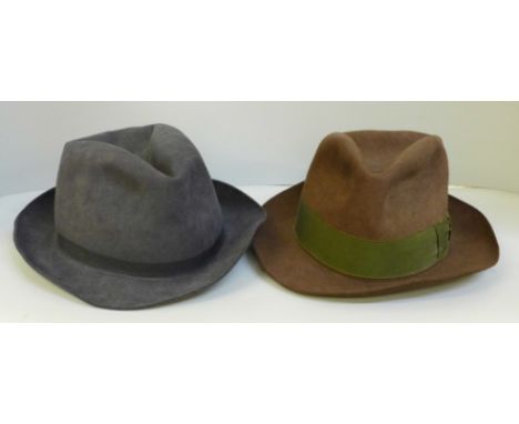 Two gentleman's fedora hats; Bates, St. James' London and Scott &amp; Co. Piccadilly 