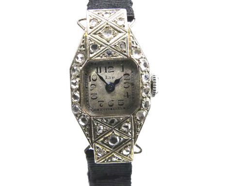 A French Art Deco lady's 18ct gold cased and diamond set cocktail watch, having a silvered Arabic dial, the bezel and lugs se