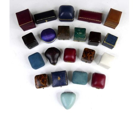 A collection of leather and other ring boxes, Victorian and later, to include a bakelite example (21)