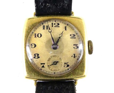 A vintage French lady's 18ct gold cased wristwatch, having an unsigned silvered Arabic dial, subsidiary seconds dial, manual 