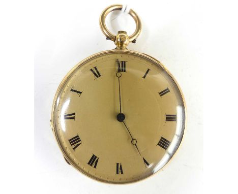 A circa 1900 continental 18ct gold cased open face pocket watch, having an unsigned restored white enamel dial, engine turned