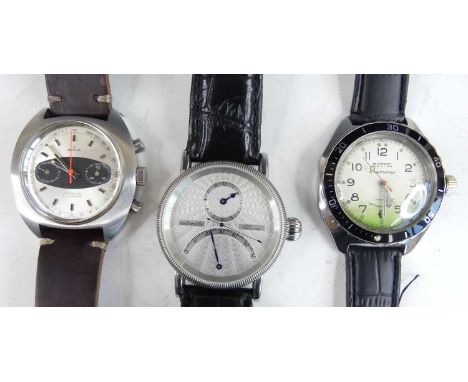 A gent's Invicta steel cased manual wind wristwatch, circa 1970s, with 17-jewel Incabloc movement, case dia.42mm; together wi