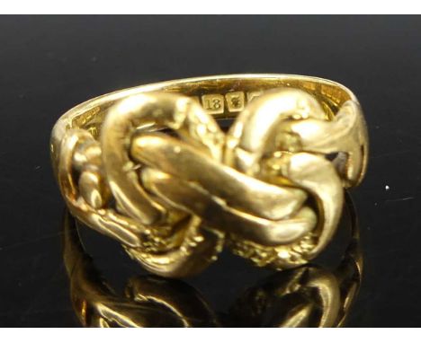 A Victorian 18ct yellow gold multi-strand knot ring, size M, 5.1g, hallmarked 18ct, London 1859, maker Saunders &amp; Shepher