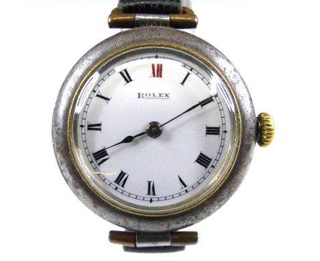 A vintage lady's Rolex steel cased wristwatch, having a signed white enamel Roman dial, manual wind movement 7-jewel movement
