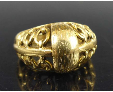 A Kutchinsky 18ct gold dome top ring, with pierced chain link shoulders, signed to the inside of the band, London 1961, size 