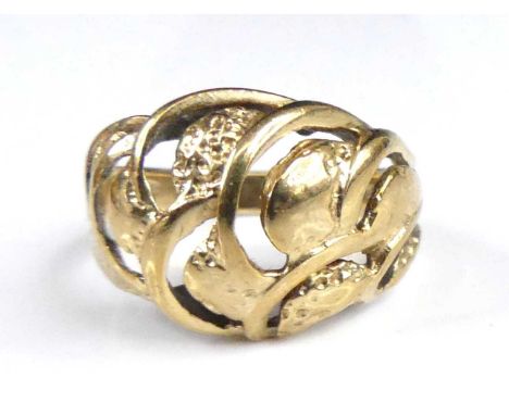 A 9ct gold band ring, the raised and carved setting as stylised clouds, sponsor CEJ, size Q, 4.1g