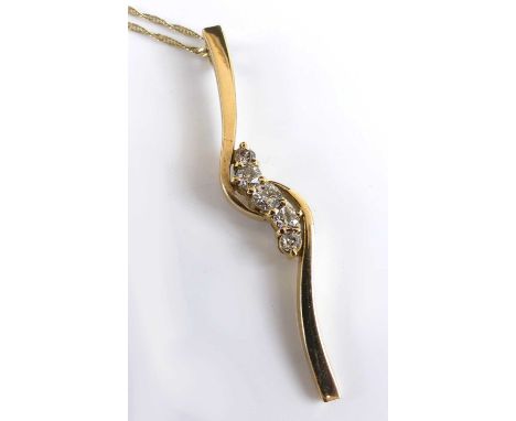 A 9ct gold crossover style diamond bar pendant, comprising five graduated Old European cur diamonds in claw settings, attache