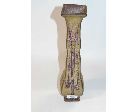 A Chinese pottery vase of rectangular form with a flambe type glaze, 34cm high