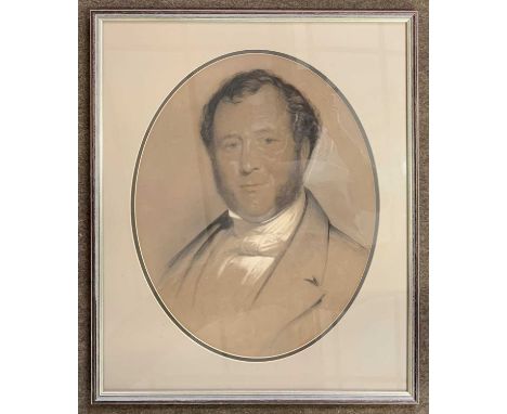 British School (19th century), Gentleman portrait, graphite heightened in white in oval, unsigned, 51x40cm, framed.