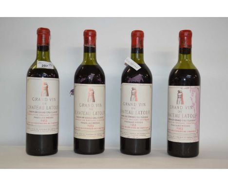 4 Bottles of Grand Vin De Chateau Latour Premier Grand Cru Classe Pauillac: 1953 level top shoulder, one label with wine stai