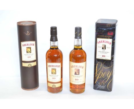 Aberlour Pure Single Highland Malt Scotch Whisky 10 Years, 70cl, in presentation tin; and Aberlour Highland Single Malt Scotc