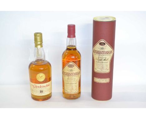Auchentoshan Triple Distilled Lowland Single Matl Scotch Whisky 10 Years, 700ml, in gift tube; and Glenkinchie The Edinburgh 