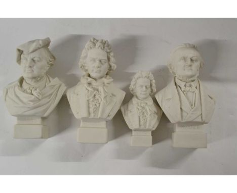 Group of Four Parianware Busts of Musicians 19th Century; Robinson &amp; Leadbetter comprising; Beethoven, x 2 and Wagner x2 