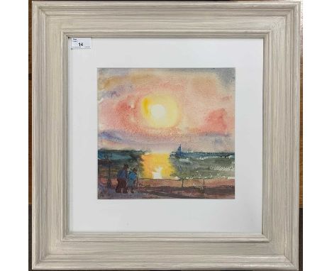 Attributed to Jean Dryden Alexander (1911-1994), 'Southwold', mixed media, 26.5x25cm, framed and glazed.