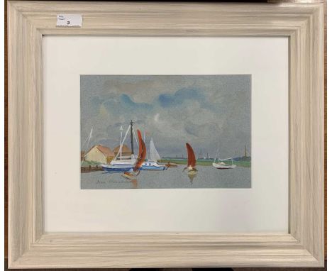 Jean Dryden Alexander (1911-1994), 'Sailing', mixed media on paper, signed in pencil, 26x17cm, framed and glazed