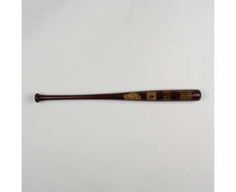 A beautiful, limited edition brown bat with gold etched logos and signatures of inductees, Mariano Rivera, Roy Halladay, Edga