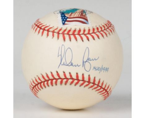 Postmarked Official Major League Baseball signed by Nolan Ryan. Certificate of Authenticity card from Goldin Sports Marketing