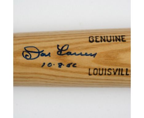 Louisville Slugger Autographed by World Series Perfect Game Pitcher Don Larson. Signed certificate of authenticity from T. Wa