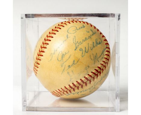 Original baseball signed by the St. Louis Cardinals, including ink signatures from Joe Garagiola and Hall of Famers Enos Slau