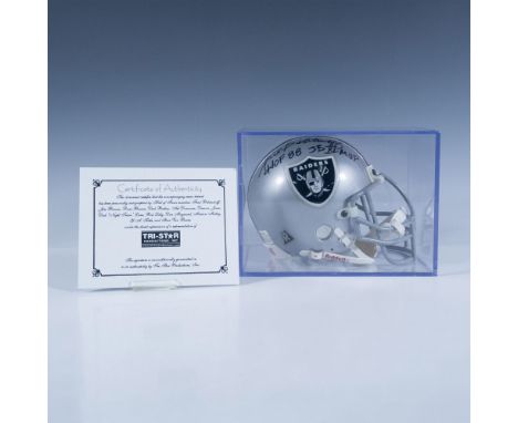 Riddell miniature autographed by the Hall of Famer in black sharpie. Tri-Star Productions, INC. Certificate of Authenticity i