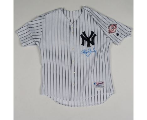 A hand-signed genuine 2003 100th year Anniversary Pinstripe Vintage MLB jersey made by Russel Athletic, certified by TriStar 