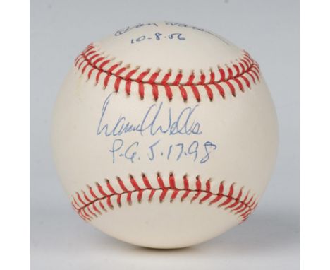 Official American League baseball signed by Don Larsen and David Wells. Don Larsen signature marked 10-8-56. David Wells sign