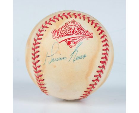 This is an official World Series baseball signed in blue ink by Hall of Famer Mariano Rivera. Certificate of Authenticity fro