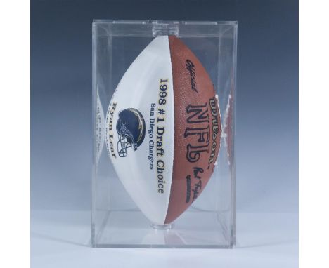 Printed on the ball: 1998 #1 Draft Choice, San Diego Chargers, Ryan Leaf, QB 6' 5 " 240lbs. Washington State with graphic of 