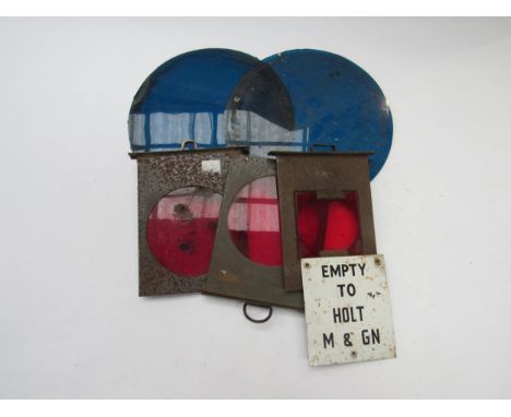 A quantity of lamp and signal aspects including an enamel M&amp;GN sign - Empty to Holt